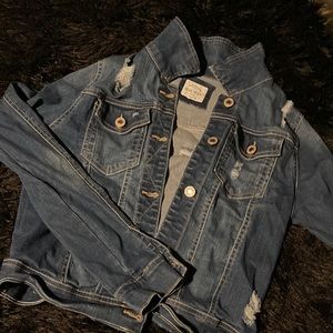 Color blue Jean jacket, wax Jean, couple rips, great condition